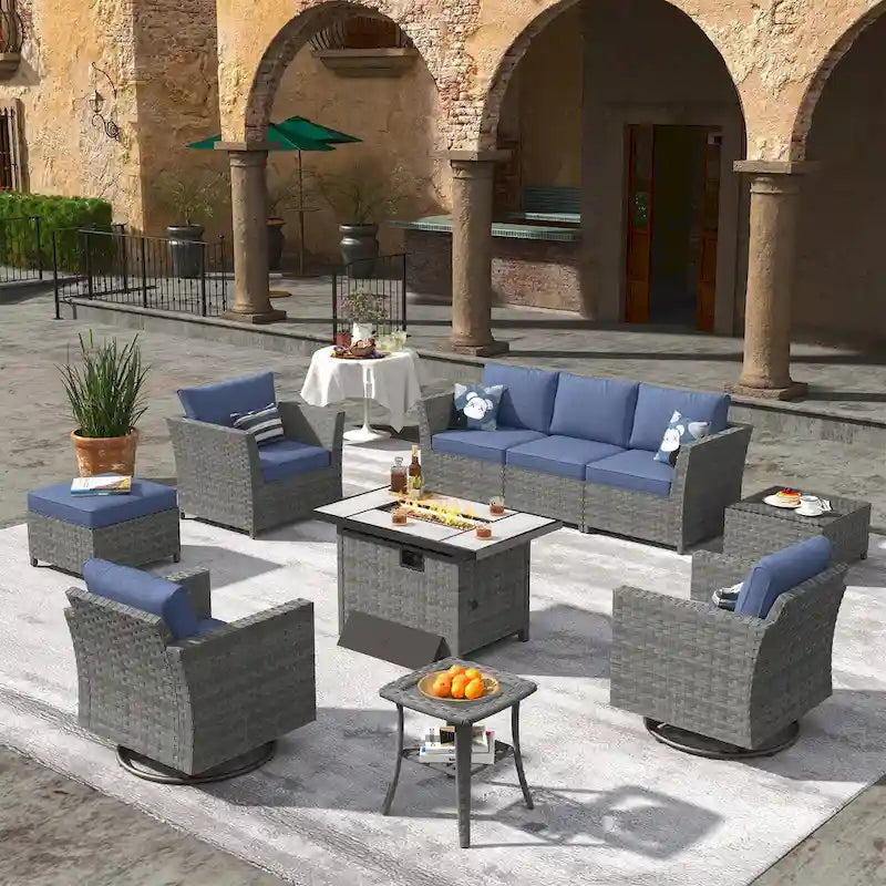 XIZZI Ensemble de meubles de jardin 10 pièces Fauteuil pivotant et basculant avec foyer