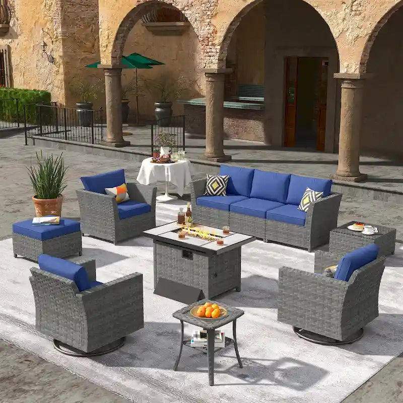 XIZZI Ensemble de meubles de jardin 10 pièces Fauteuil pivotant et basculant avec foyer