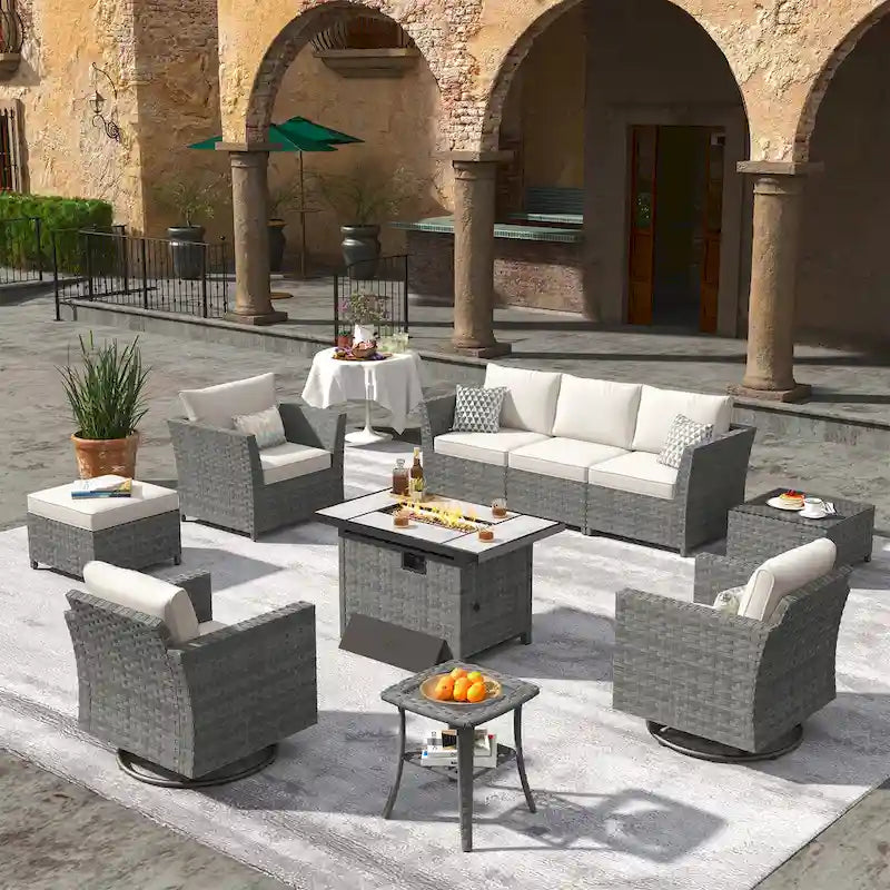 XIZZI Ensemble de meubles de jardin 10 pièces Fauteuil pivotant et basculant avec foyer