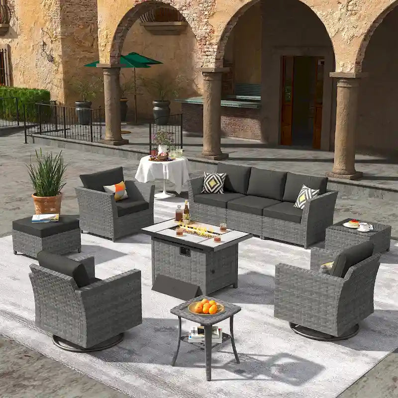 XIZZI Ensemble de meubles de jardin 10 pièces Fauteuil pivotant et basculant avec foyer