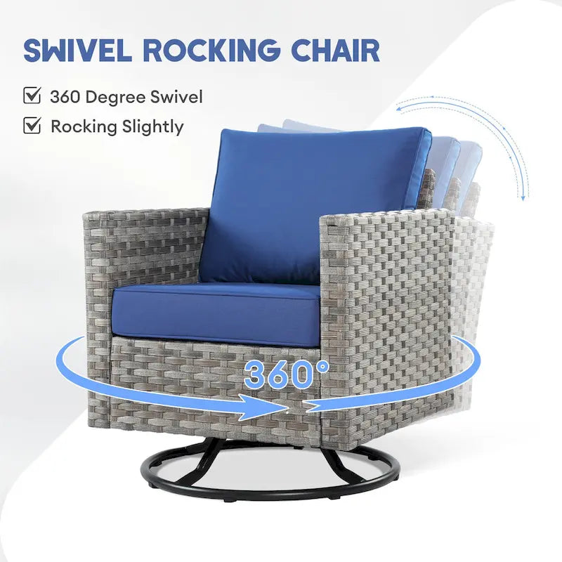 XIZZI Ensemble de meubles de jardin 10 pièces Fauteuil pivotant et basculant avec foyer