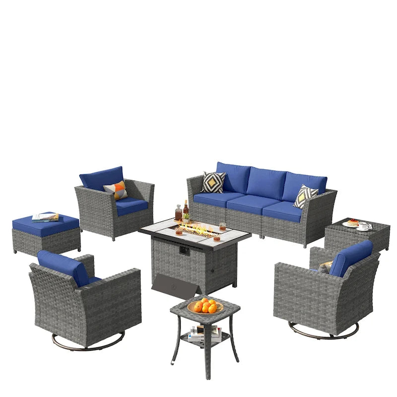 XIZZI Ensemble de meubles de jardin 10 pièces Fauteuil pivotant et basculant avec foyer