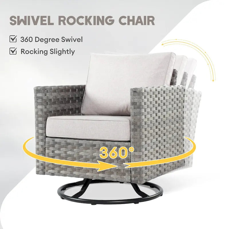 XIZZI Ensemble de meubles de jardin 10 pièces Fauteuil pivotant et basculant avec foyer