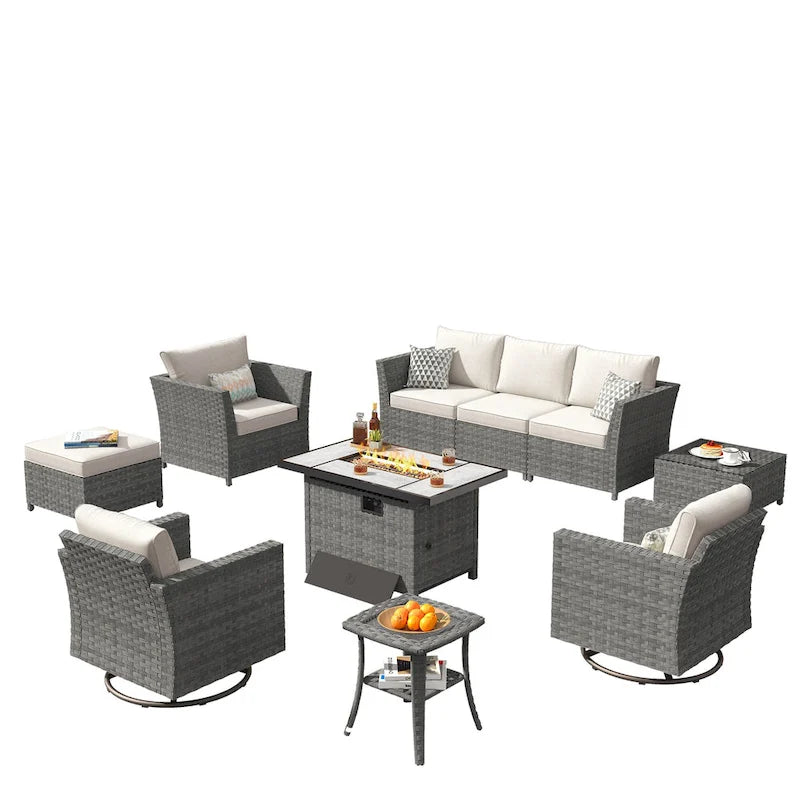 XIZZI Ensemble de meubles de jardin 10 pièces Fauteuil pivotant et basculant avec foyer