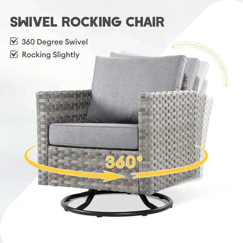 XIZZI Ensemble de meubles de jardin 10 pièces Fauteuil pivotant et basculant avec foyer