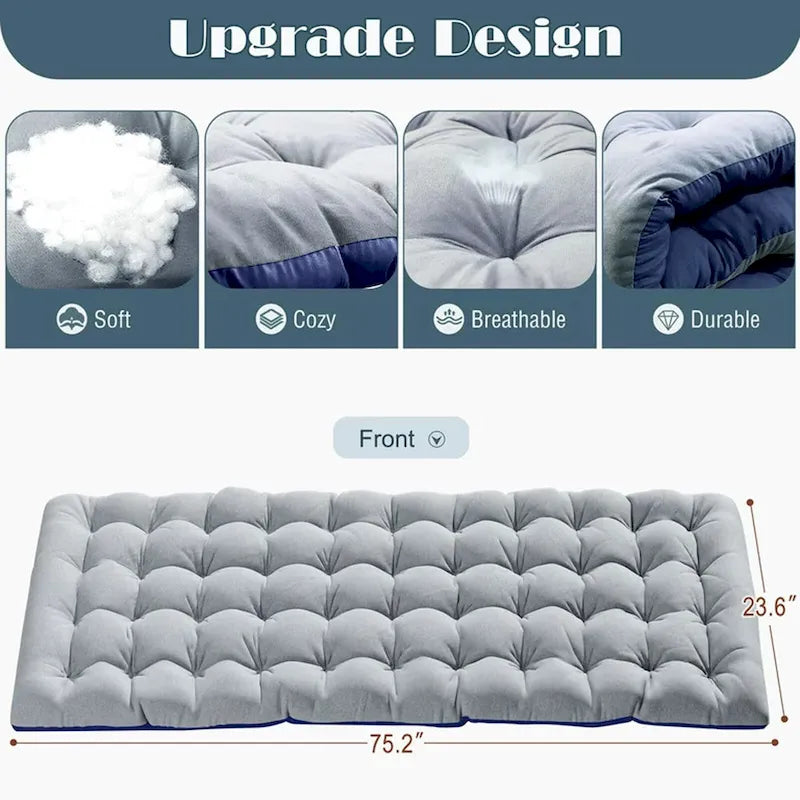 Lit de camp pliant portable avec matelas et oreiller, chaise longue de patio