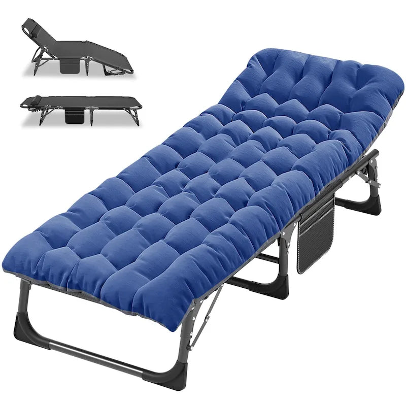 Lit de camp pliant portable avec matelas et oreiller, chaise longue de patio