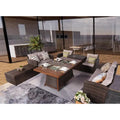 Ensemble de canapé en osier pour terrasse avec brasero et table à manger rectangulaire avec bac à glaçons