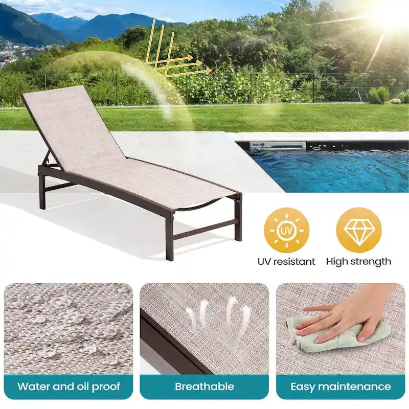 Chaises longues de jardin réglables en aluminium Pellebant (lot de 4) - 23,43 L x 42,63 P x 13,15 H
