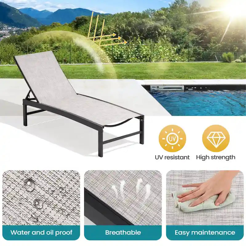 Chaises longues de jardin réglables en aluminium Pellebant (lot de 4) - 23,43 L x 42,63 P x 13,15 H