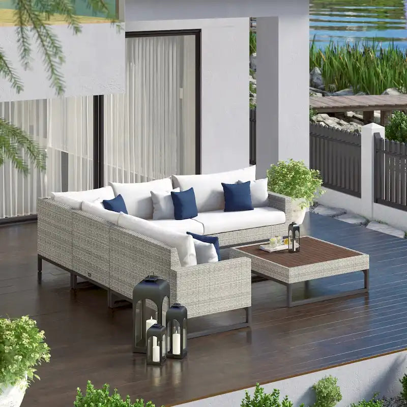 Milo Gray 6 Piece Sunbrella Outdoor Patio Sectional with Table