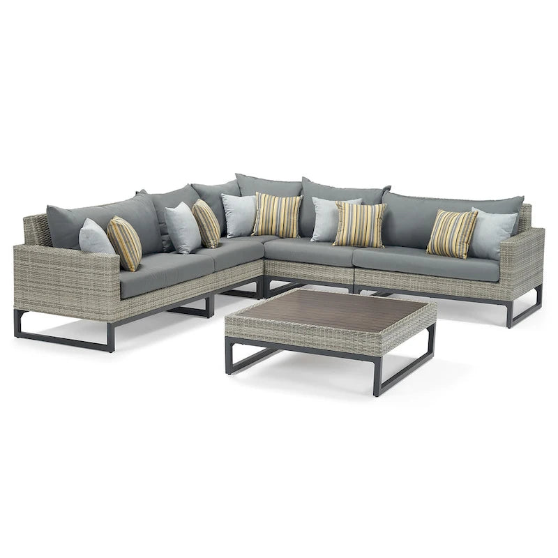 Canapé d'angle d'extérieur 6 pièces Milo Gray Sunbrella avec table