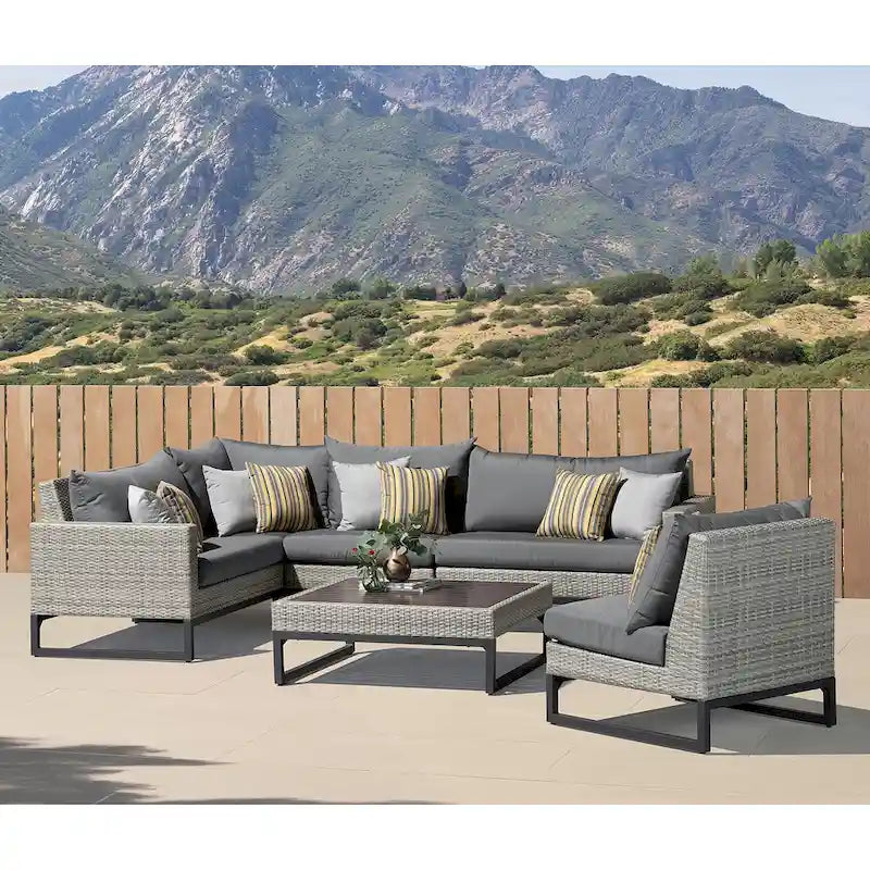 Canapé d'angle d'extérieur 6 pièces Milo Gray Sunbrella avec table
