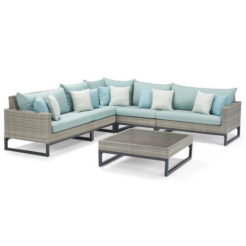 Canapé d'angle d'extérieur 6 pièces Milo Gray Sunbrella avec table