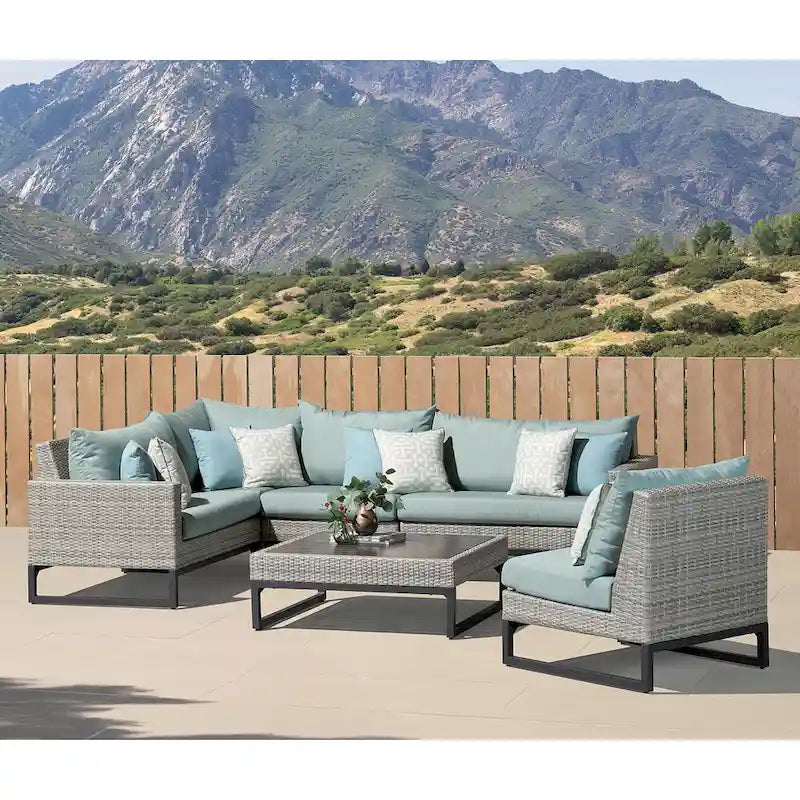Canapé d'angle d'extérieur 6 pièces Milo Gray Sunbrella avec table