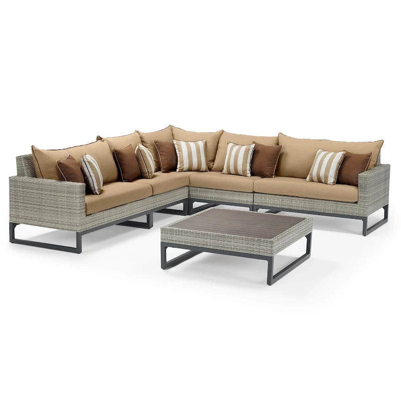 Canapé d'angle d'extérieur 6 pièces Milo Gray Sunbrella avec table