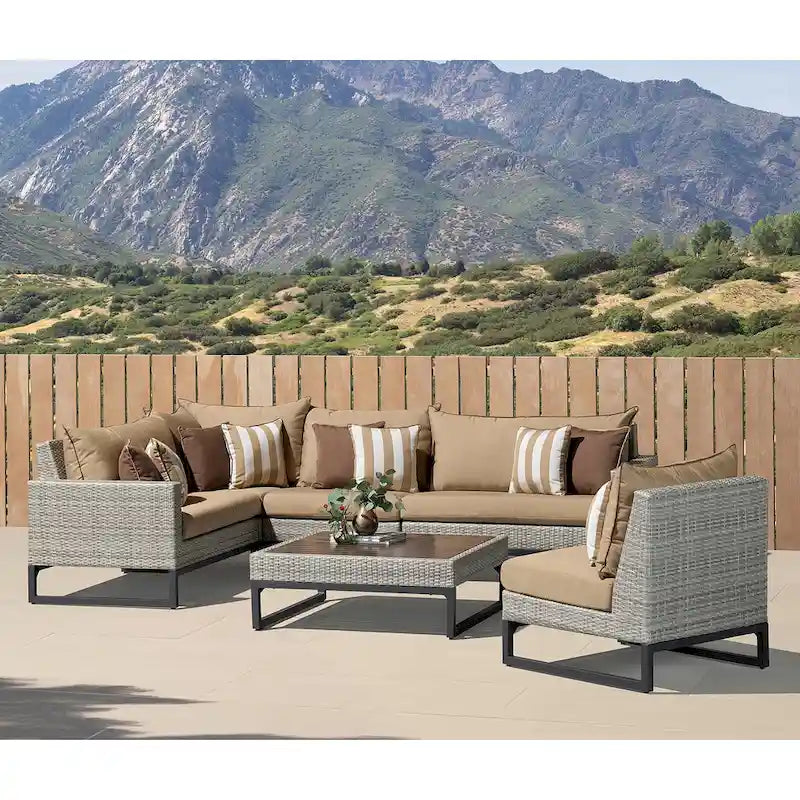 Canapé d'angle d'extérieur 6 pièces Milo Gray Sunbrella avec table