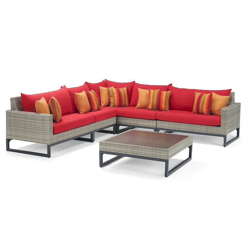 Canapé d'angle d'extérieur 6 pièces Milo Gray Sunbrella avec table