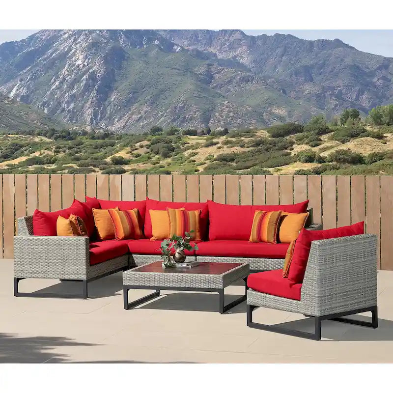 Canapé d'angle d'extérieur 6 pièces Milo Gray Sunbrella avec table