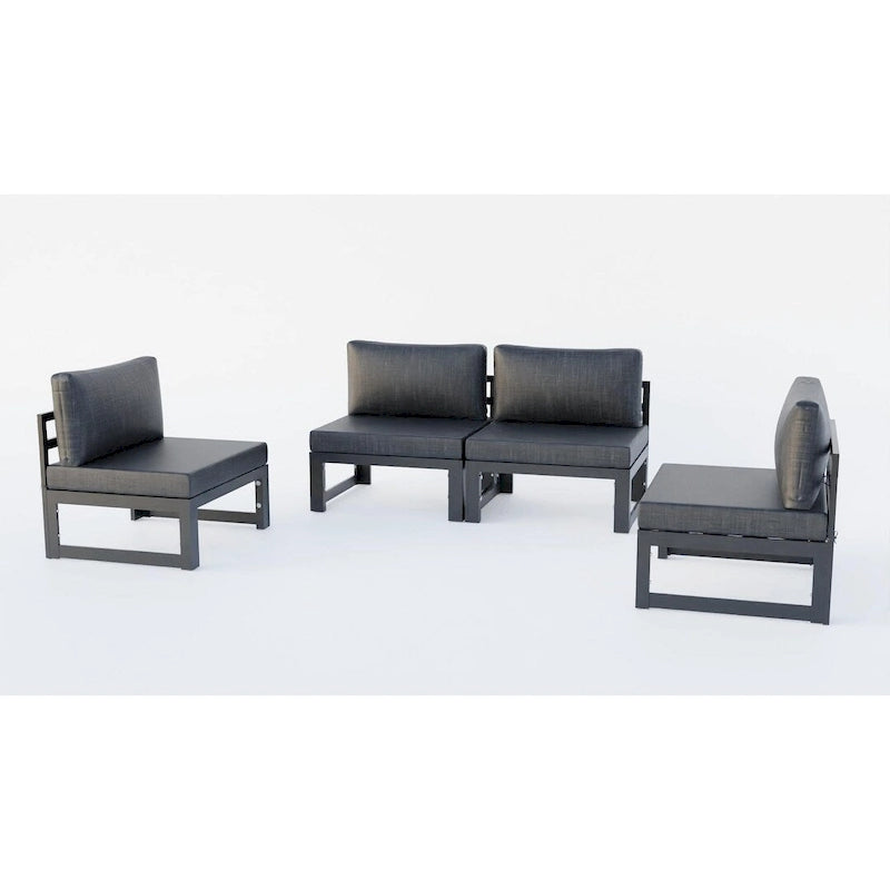 Canapé de jardin sectionnel sans accoudoirs 4 pièces LeisureMod Chelsea avec coussins pour terrasse, porche, jardin