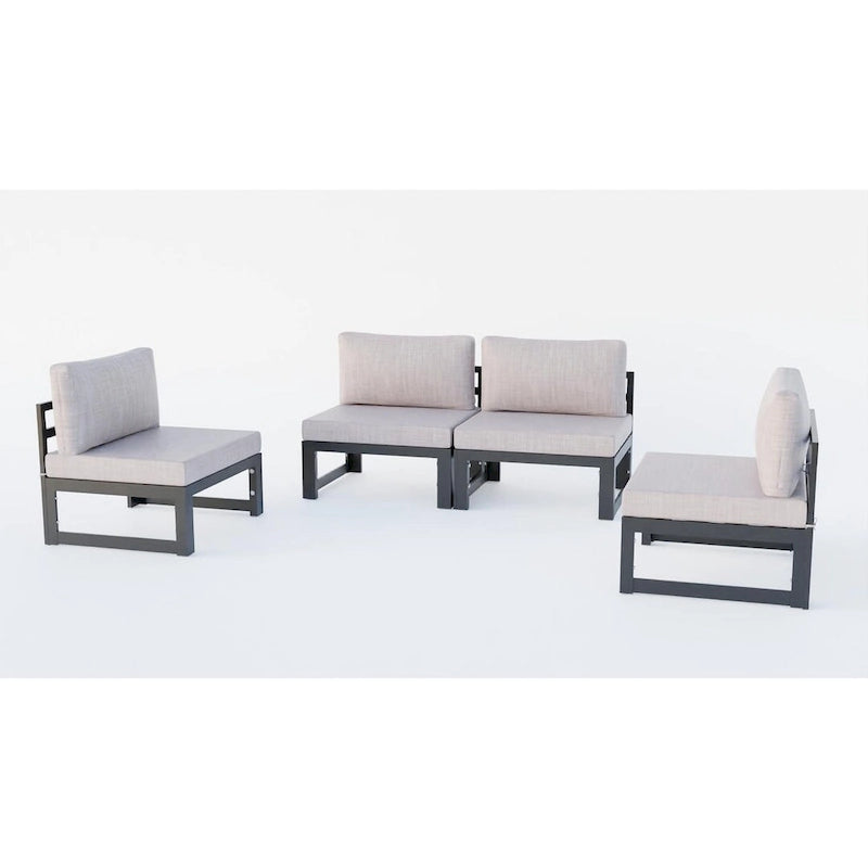 LeisureMod Chelsea 4-Piece Armless Patio Sectional Sofa Set with Cushions for Patio Porch Backyard Garden