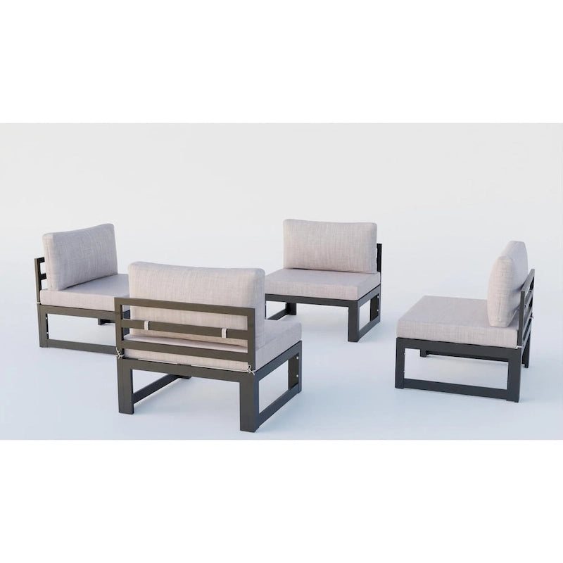 Canapé de jardin sectionnel sans accoudoirs 4 pièces LeisureMod Chelsea avec coussins pour terrasse, porche, jardin