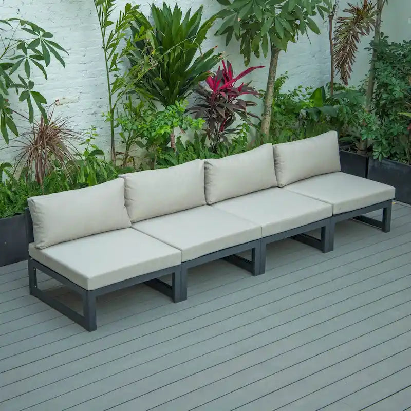 Canapé de jardin sectionnel sans accoudoirs 4 pièces LeisureMod Chelsea avec coussins pour terrasse, porche, jardin