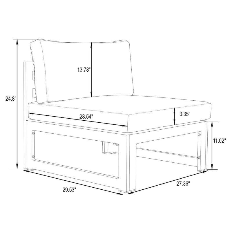Canapé de jardin sectionnel sans accoudoirs 4 pièces LeisureMod Chelsea avec coussins pour terrasse, porche, jardin