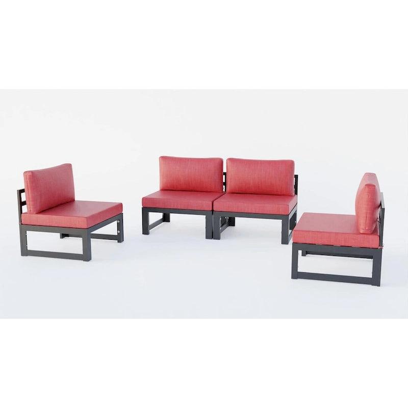Canapé de jardin sectionnel sans accoudoirs 4 pièces LeisureMod Chelsea avec coussins pour terrasse, porche, jardin