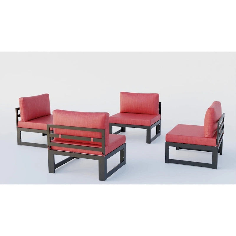 Canapé de jardin sectionnel sans accoudoirs 4 pièces LeisureMod Chelsea avec coussins pour terrasse, porche, jardin