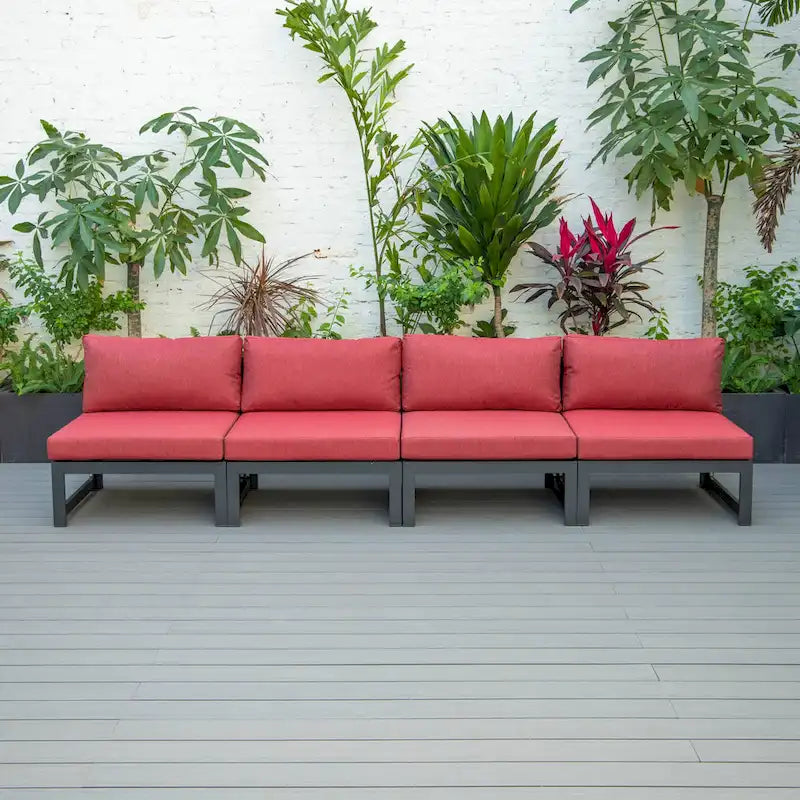 Canapé de jardin sectionnel sans accoudoirs 4 pièces LeisureMod Chelsea avec coussins pour terrasse, porche, jardin