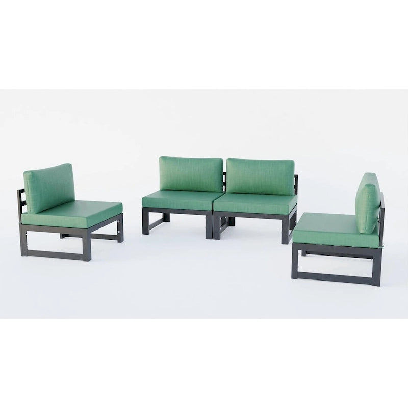Canapé de jardin sectionnel sans accoudoirs 4 pièces LeisureMod Chelsea avec coussins pour terrasse, porche, jardin