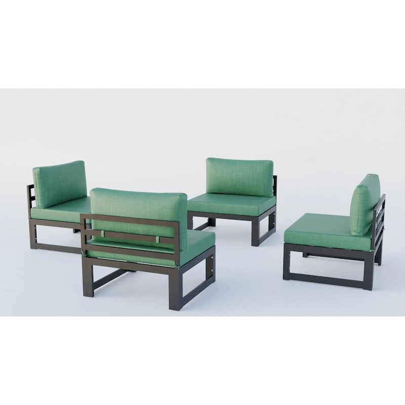 Canapé de jardin sectionnel sans accoudoirs 4 pièces LeisureMod Chelsea avec coussins pour terrasse, porche, jardin