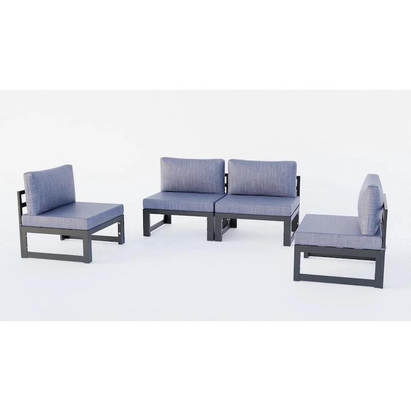 Canapé de jardin sectionnel sans accoudoirs 4 pièces LeisureMod Chelsea avec coussins pour terrasse, porche, jardin