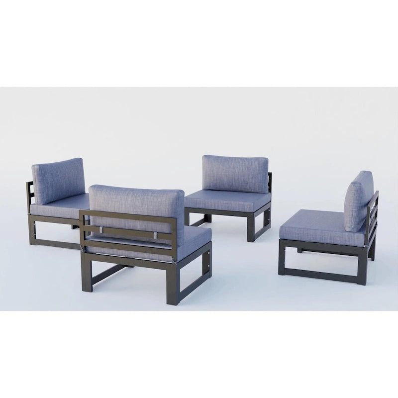 Canapé de jardin sectionnel sans accoudoirs 4 pièces LeisureMod Chelsea avec coussins pour terrasse, porche, jardin