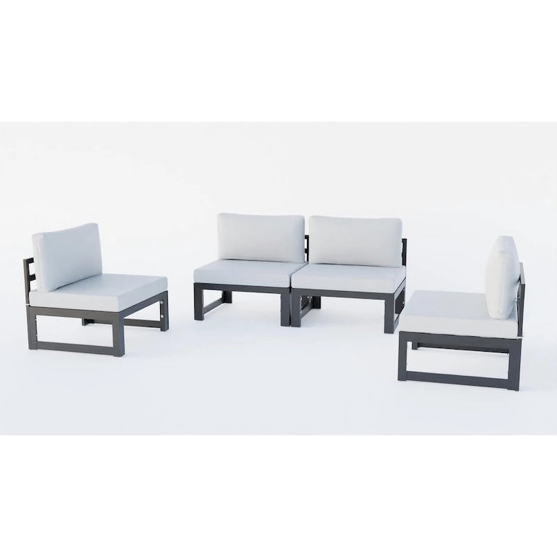 Canapé de jardin sectionnel sans accoudoirs 4 pièces LeisureMod Chelsea avec coussins pour terrasse, porche, jardin