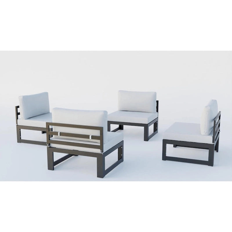 Canapé de jardin sectionnel sans accoudoirs 4 pièces LeisureMod Chelsea avec coussins pour terrasse, porche, jardin