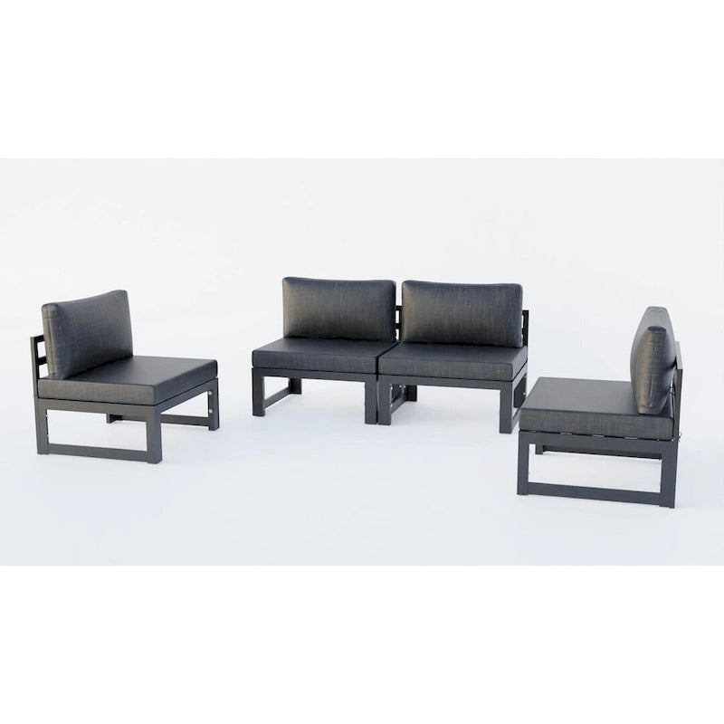 Canapé de jardin sectionnel sans accoudoirs 4 pièces LeisureMod Chelsea avec coussins pour terrasse, porche, jardin
