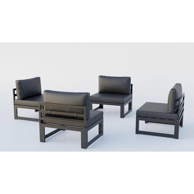 Canapé de jardin sectionnel sans accoudoirs 4 pièces LeisureMod Chelsea avec coussins pour terrasse, porche, jardin