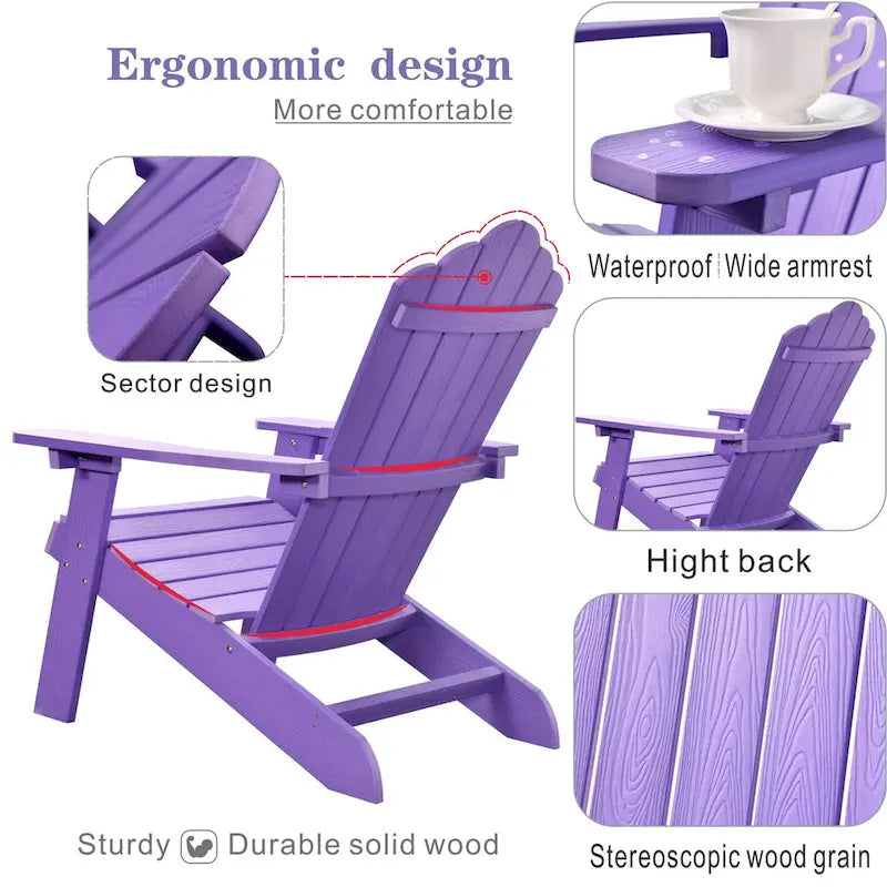 OVIOS Lot de 2 chaises de patio extérieures Adirondack en bois composite