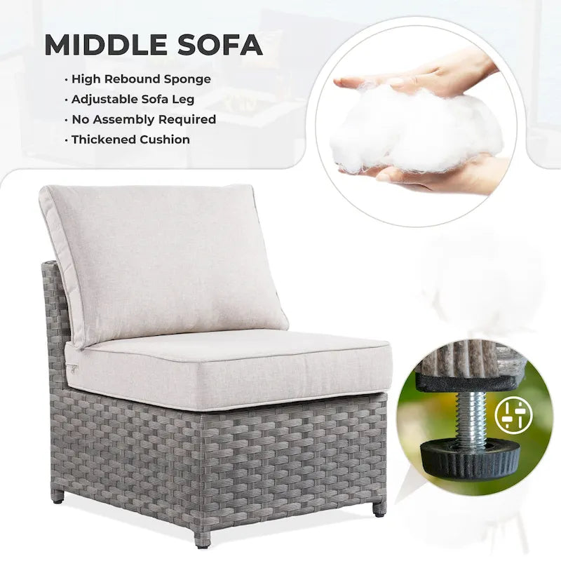 Ensemble de mobilier d'extérieur HOOOWOOO 7 pièces en rotin synthétique avec fauteuil à bascule pivotant