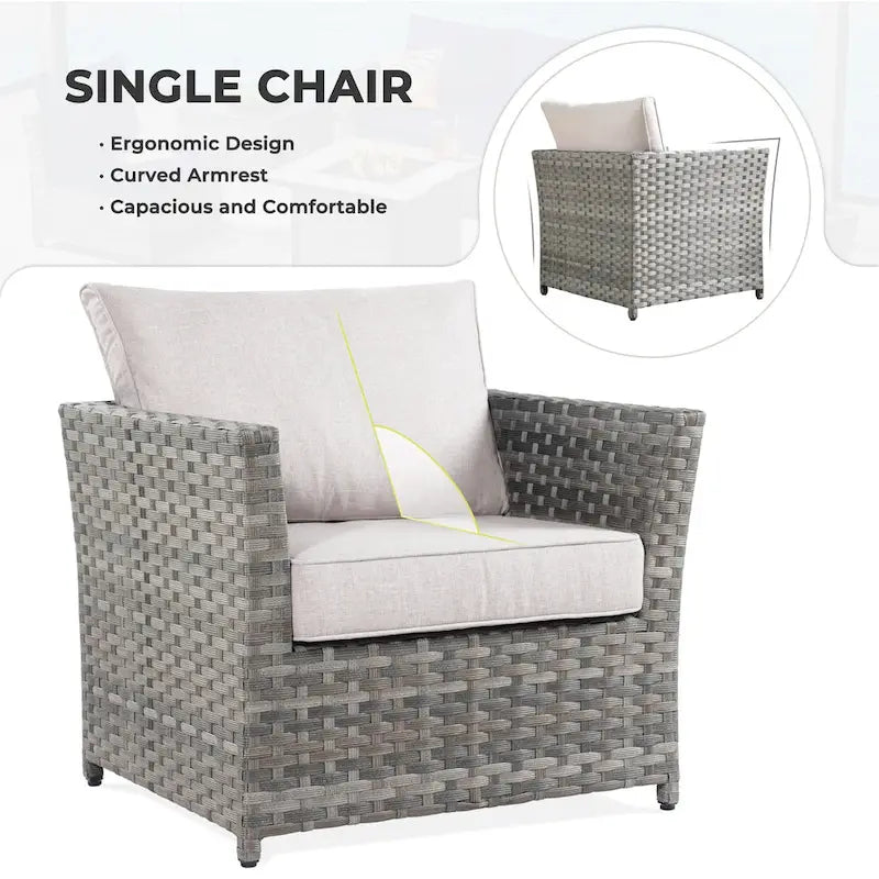 Ensemble de mobilier d'extérieur HOOOWOOO 7 pièces en rotin synthétique avec fauteuil à bascule pivotant