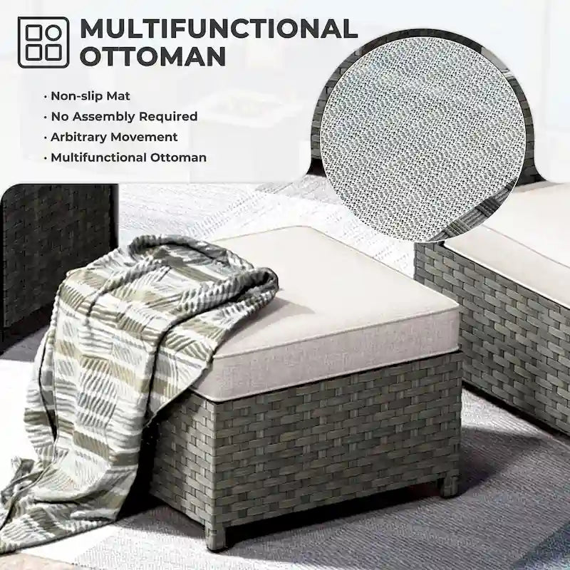Ensemble de mobilier d'extérieur HOOOWOOO 7 pièces en rotin synthétique avec fauteuil à bascule pivotant