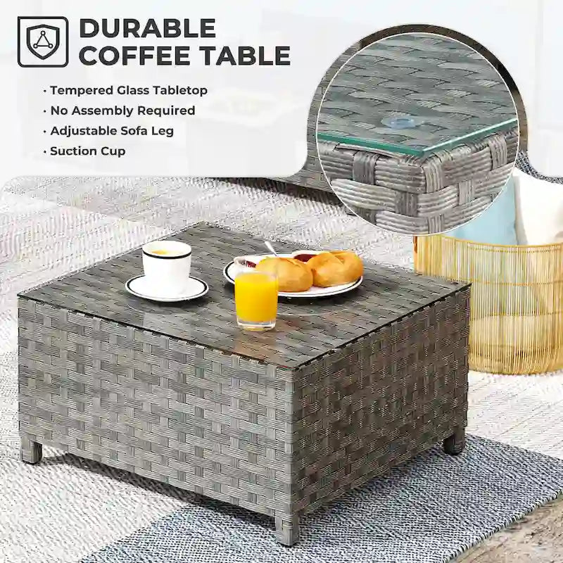 Ensemble de mobilier d'extérieur HOOOWOOO 7 pièces en rotin synthétique avec fauteuil à bascule pivotant