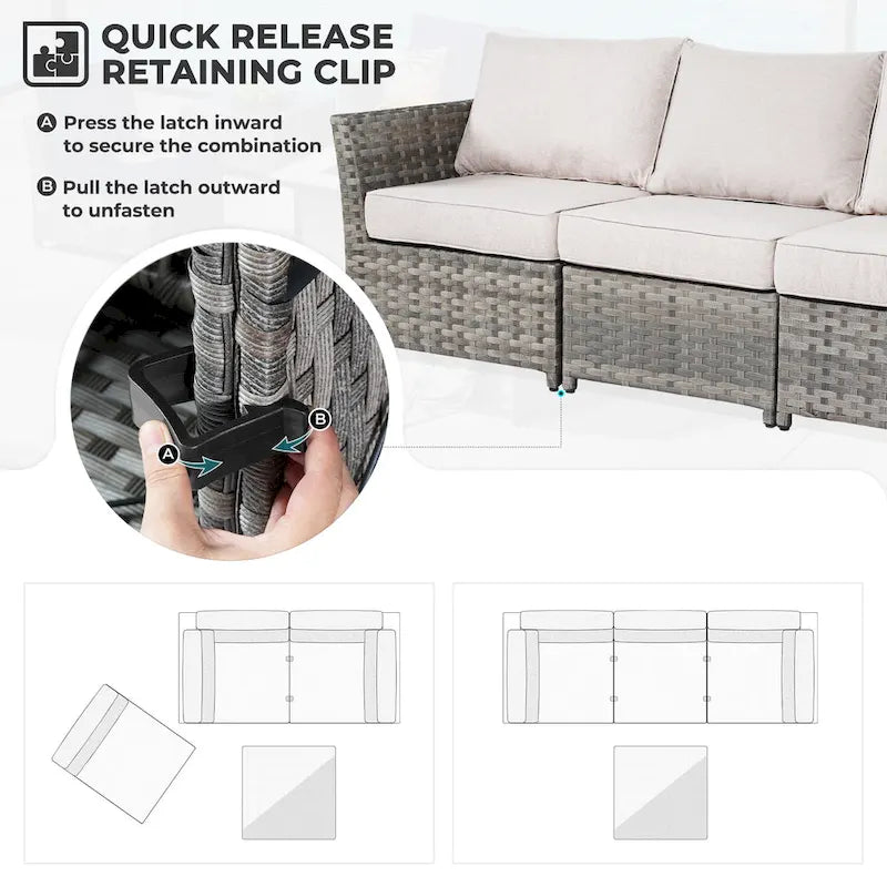 Ensemble de mobilier d'extérieur HOOOWOOO 7 pièces en rotin synthétique avec fauteuil à bascule pivotant