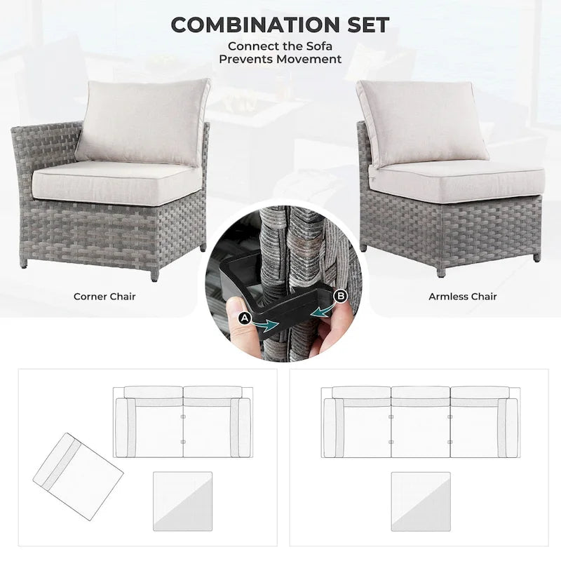 Ensemble de mobilier d'extérieur HOOOWOOO 7 pièces en rotin synthétique avec fauteuil à bascule pivotant