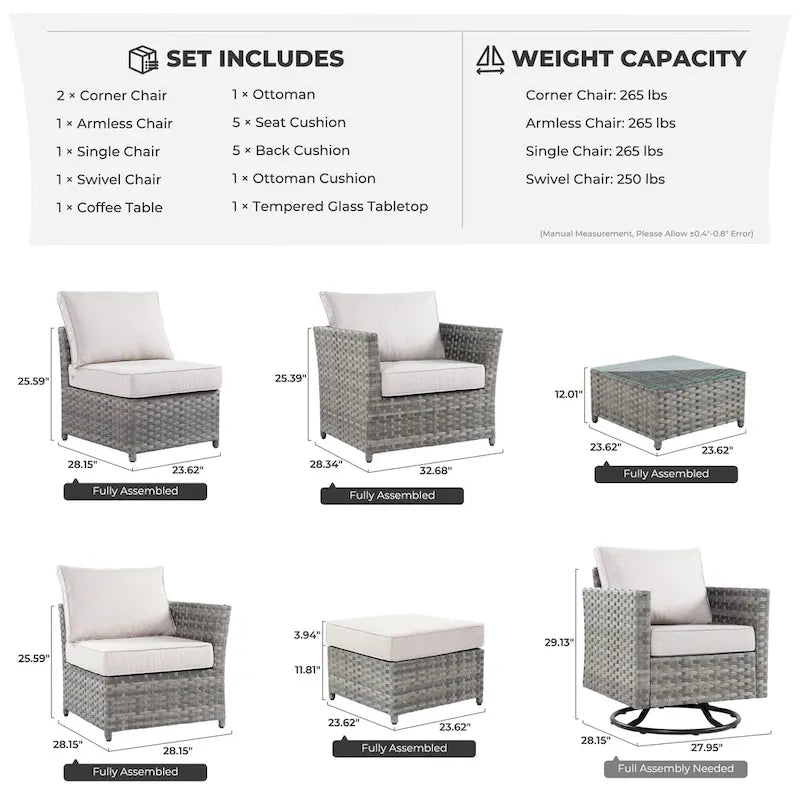 Ensemble de mobilier d'extérieur HOOOWOOO 7 pièces en rotin synthétique avec fauteuil à bascule pivotant
