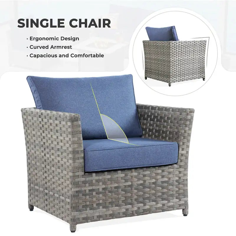 Ensemble de mobilier d'extérieur HOOOWOOO 7 pièces en rotin synthétique avec fauteuil à bascule pivotant