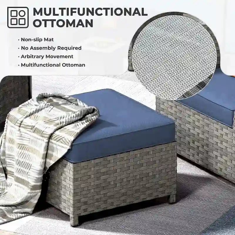 Ensemble de mobilier d'extérieur HOOOWOOO 7 pièces en rotin synthétique avec fauteuil à bascule pivotant