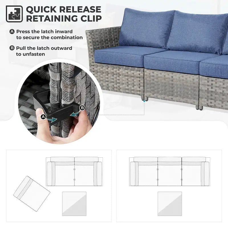 Ensemble de mobilier d'extérieur HOOOWOOO 7 pièces en rotin synthétique avec fauteuil à bascule pivotant